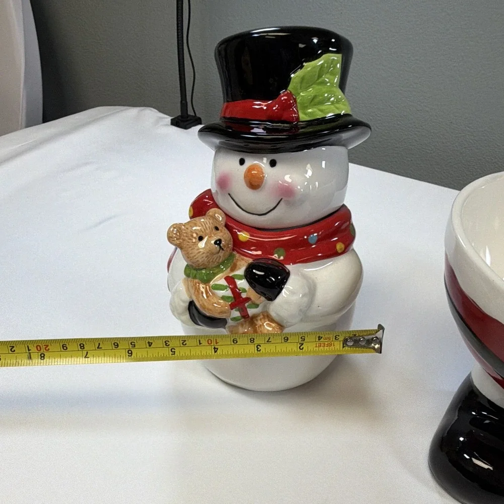 Sleigh Bell Bistro Christmas Ceramic Lot Snowman Cookie Jar Santa Pants Bowl